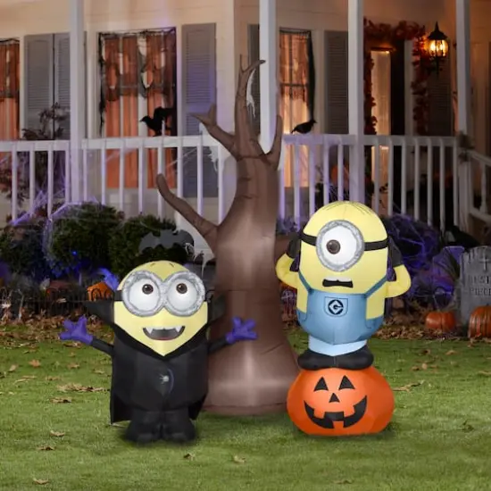5.5ft. Airblown&reg; Inflatable Minions with Tree and Pumpkin {3}