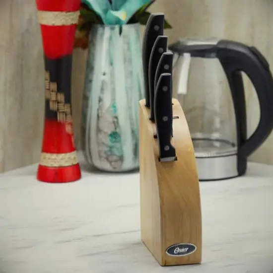 Oster Granger 5-Piece Stainless Steel Cutlery Knife Set with Half Moon Natural Wood Block {4}