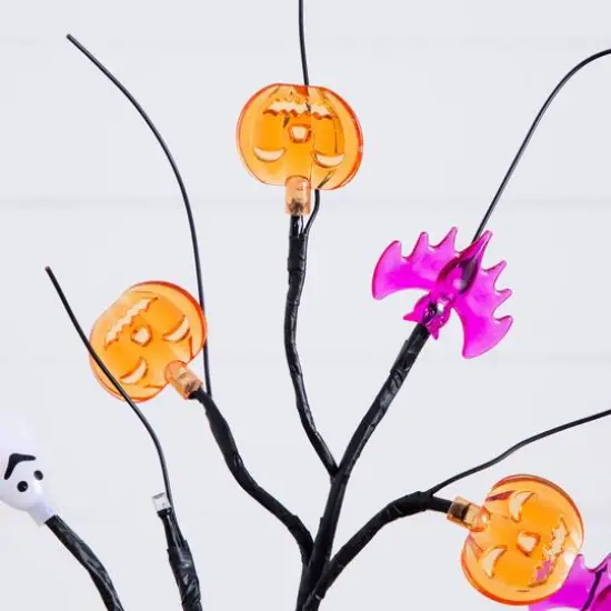 18in. Pre-Lit Artificial Halloween Ghost, Bats & Pumpkins 24 LED Lighted Ornament Tree {5}