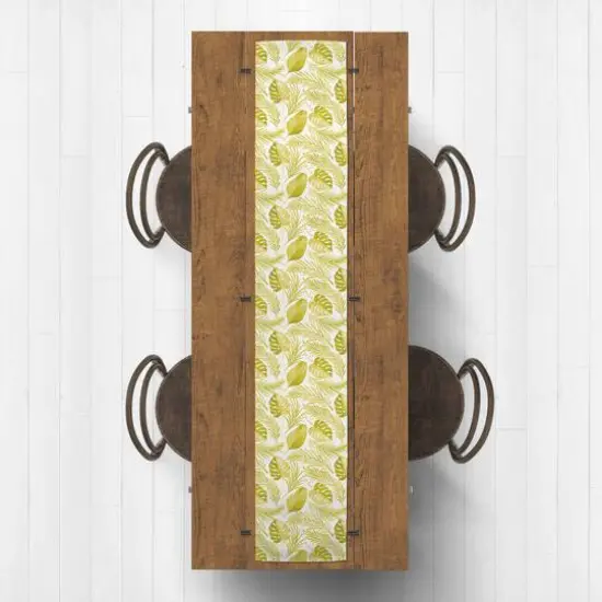 90'' Coastal Yellow Leaves Cotton Twill Table Runner {4}