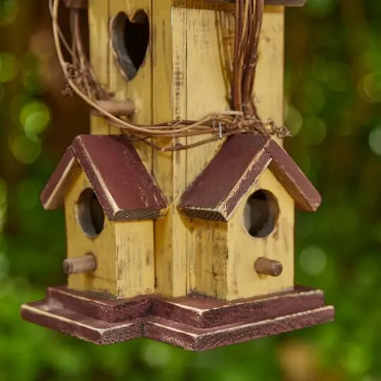 Glitzhome&reg; 11.5" Yellow Washed with Rattan Distressed Wood Cottage Birdhouse {7}