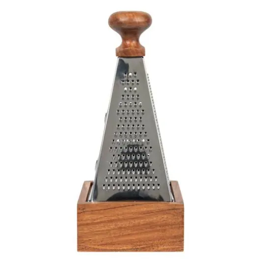 Hello Honey&reg; 7" Handheld Stainless Steel Grater with Acacia Wood Handle & Square Base {8}