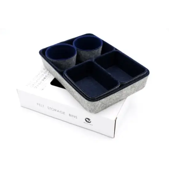 Welaxy 7 Piece Felt Round Cups & Trays Drawer Organizer Set Navy {8}