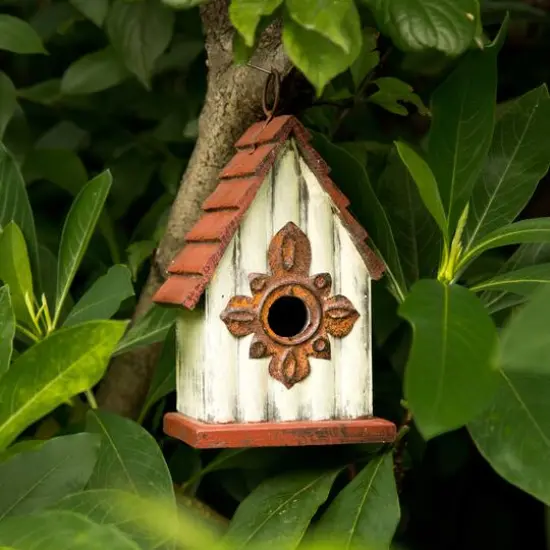 Glitzhome&reg; Tall White & Red Distressed Wood Bird House {3}