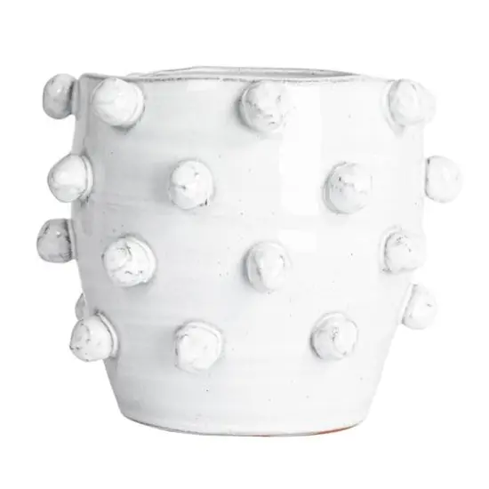 Hello Honey&reg; 8.25" White Handmade Hobnail Terra Cotta Planter {7}