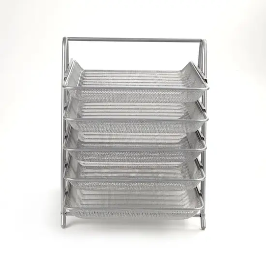 Mind Reader Desk Organizer with 5 Sliding Trays Silver {9}