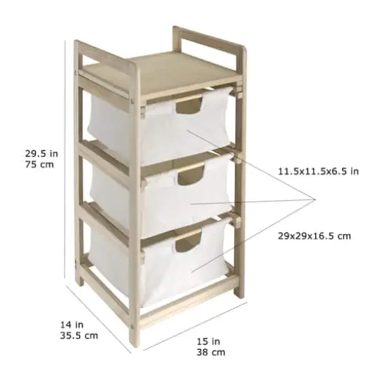 Badger Basket 3 Bin Hamper/Storage Unit Natural/Ecru {6}