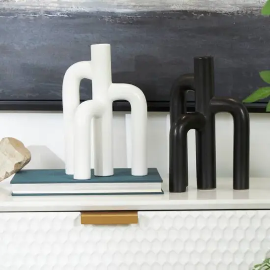 CosmoLiving by Cosmopolitan 10" Black & White Ceramic Abstract 3-Arch Vase Set {3}
