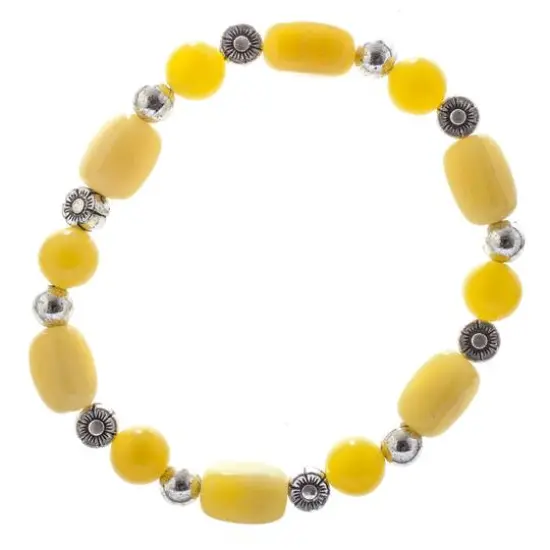 John Bead New Jade Natural Stone Stretch Bracelet with Silver Flower Spacer Beads {1}