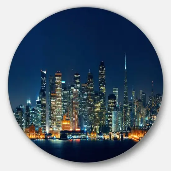 Designart - San Francisco Skyline at Night' Ultra Glossy Cityscape Metal Circle Wall Art {1}