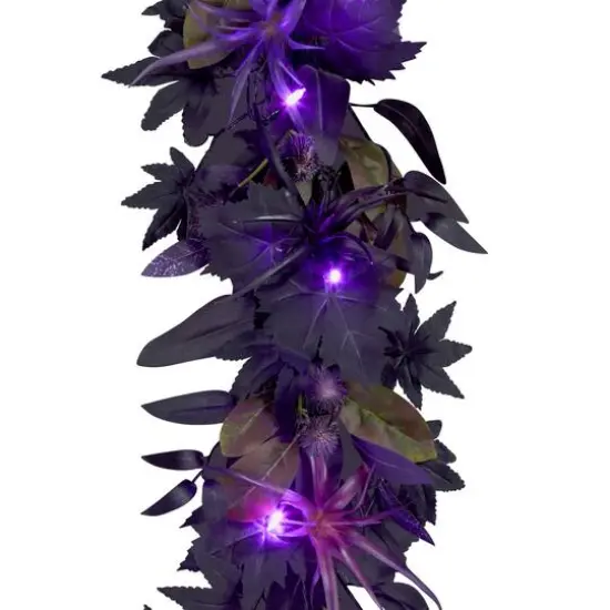 6ft. Scare in the Air Purple Flower Halloween Pre-Lit LED Garland {1}