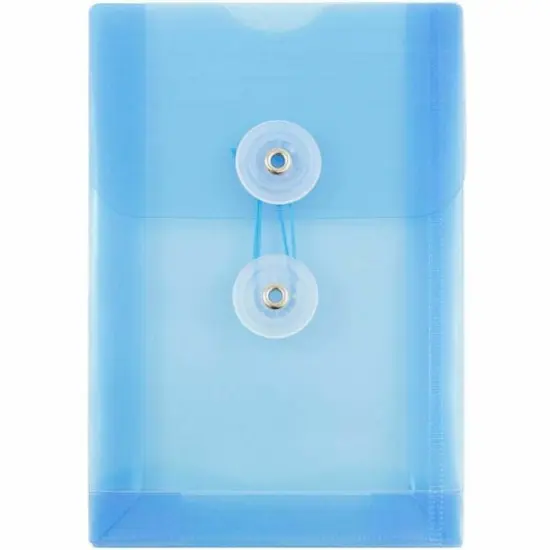 JAM Paper 4.25" x 6.25" Open End Plastic Envelopes with Button and String Closure, 24ct. Blue {1}