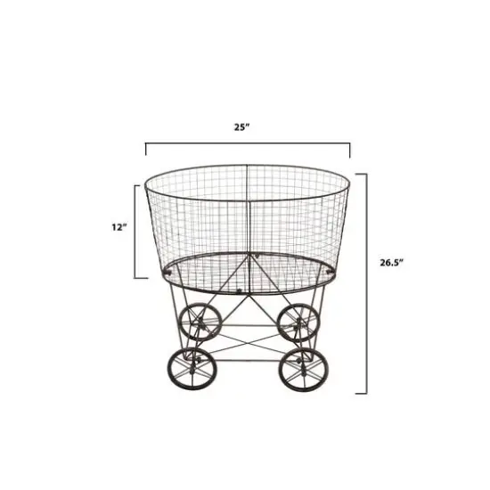 Hello Honey® 27" Vintage Reproduction Metal Laundry Basket on Wheels Gray {9}