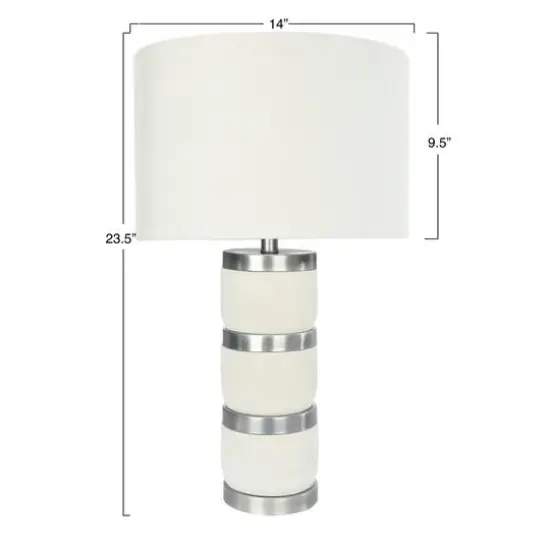 Hello Honey® 24" Raw Concrete White & Silver Table Lamp With Imprinted Diamond Design & Metal Accents {9}