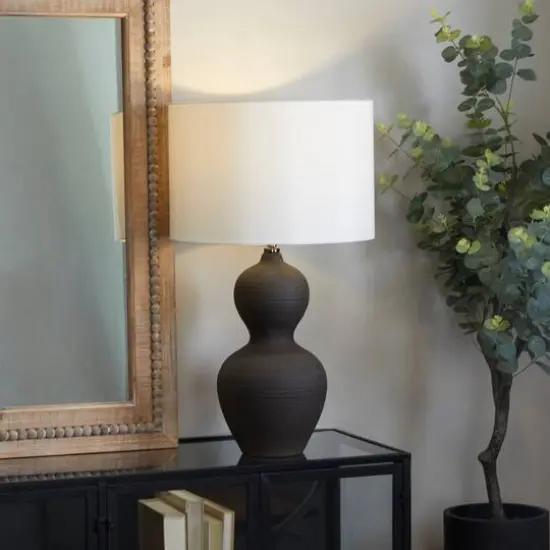 CosmoLiving by Cosmopolitan Black Ceramic Gourd Style Base Table Lamp with Drum Shade 15" x 15" x 26" {7}