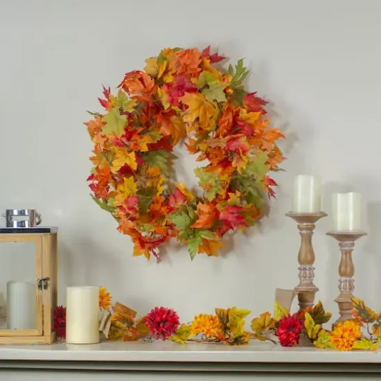 22 Yellow & Orange Foliage Fall Harvest Wreath {3}