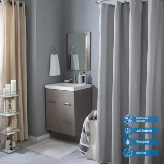 Bath Bliss Silver Microfiber Soft Touch Seersucker Design Shower Curtain Liner {4}