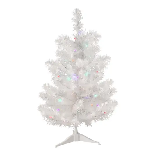 2ft. Pre-Lit Snow White Pine Artificial Christmas Tree, Multicolor LED Lights {1}