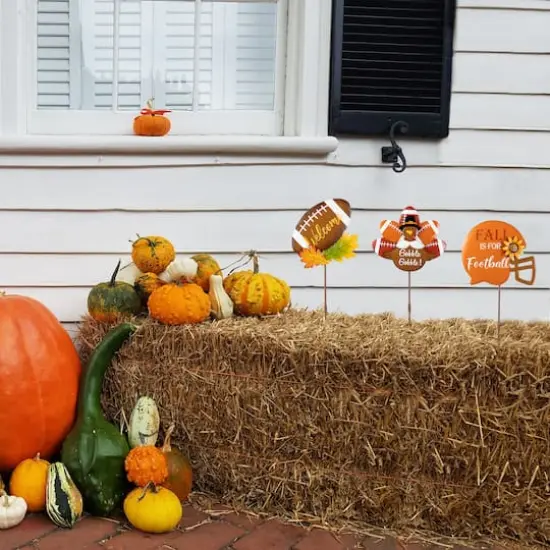 Glitzhome&reg; 24" Thanksgiving Metal Football & Turkey Yard Stakes Set {4}