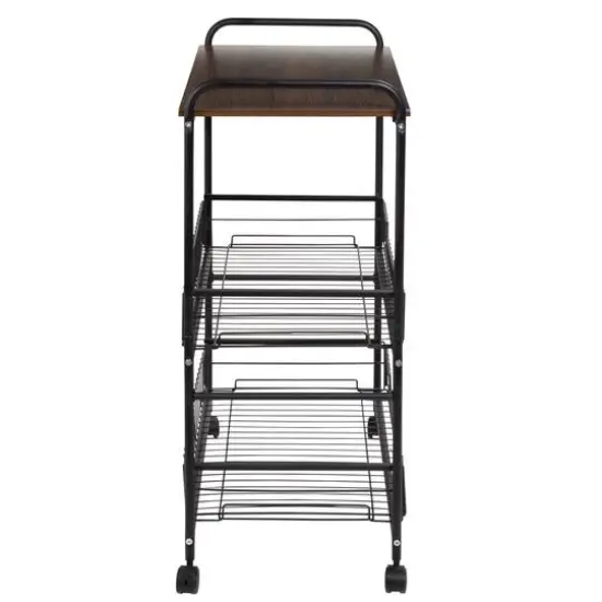 Honey Can Do Black/Walnut 3-Tier Rolling Cart {11}