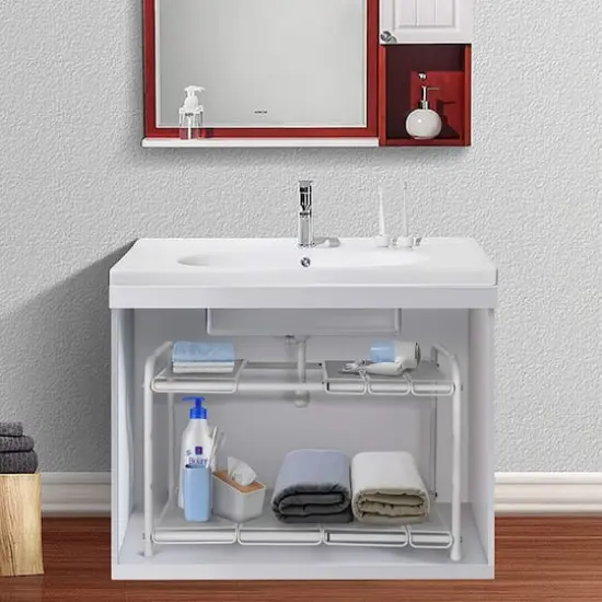 NEX&trade; White 2 Tier Expandable Cabinet Shelf Organizer Rack {3}