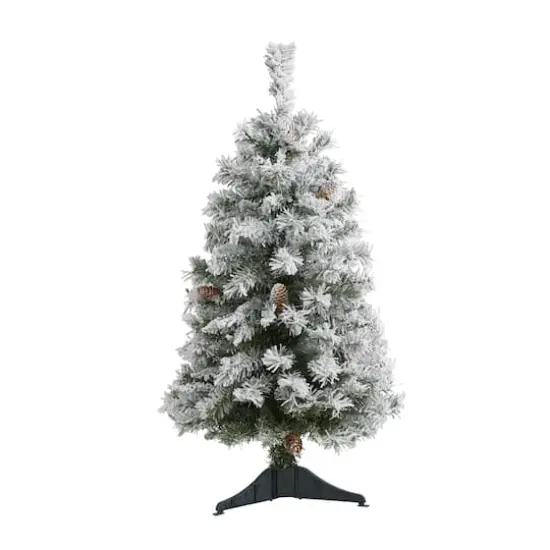 3ft. Unlit Flocked White River Mountain Pine & Pinecones Artificial Christmas Tree {1}