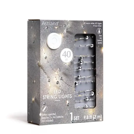40ct. Warm White Silver Pearl LED String Lights by Ashland&reg; {8}