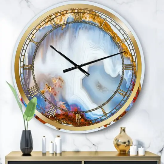Designart 'Chalcedony Quartz Gold And Blue I Modern Wall Clock {1}