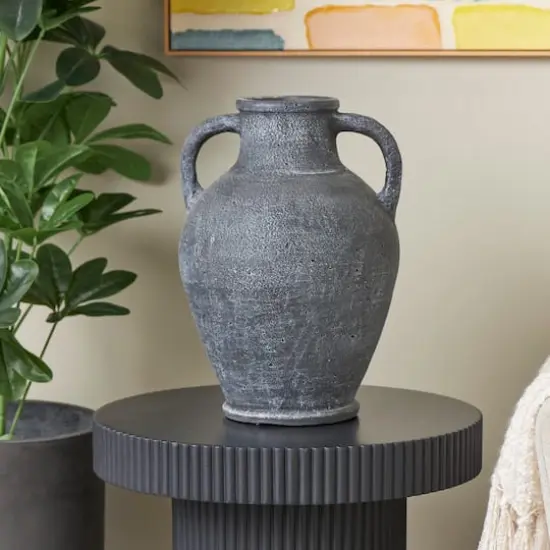 16" Black Ceramic Whitewashed Textured Amphora Vase {10}