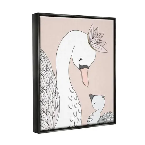 Stupell Industries Mother & Baby Swan Flower Crowns Princess Animals Floater Framed Art Black {4}