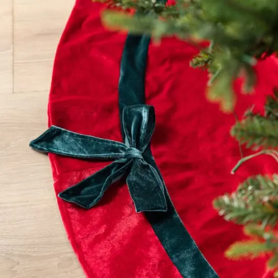 Glitzhome&reg; 48"D Red Velvet Christmas Tree Skirt with Bows {5}