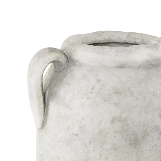 16.5" White Antique-Style Textured Ceramic Vase with and Handles {4}