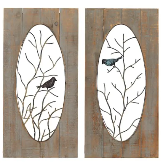 36" Brown Wood Rustic Birds Wall Decor, 2ct. {1}