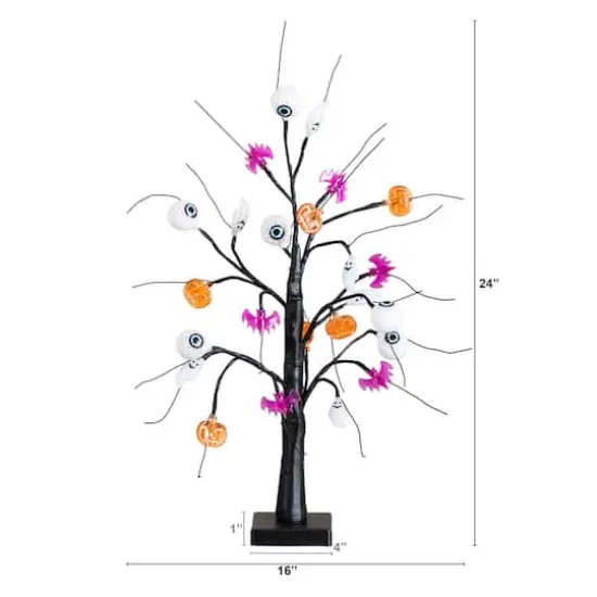 2ft. Pre-Lit Artificial Halloween Eyeballs, Ghosts, Bats & Pumpkins 24 LED Lighted Ornament Tree {3}