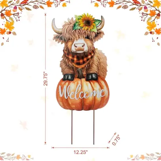 Glitzhome&reg; 29.75" Fall Highland Cow Yard Stake or Wall Decor {9}