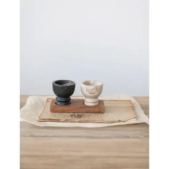 Hello Honey&reg; 7" Mango Wood Tray with Marble Bowls {5}