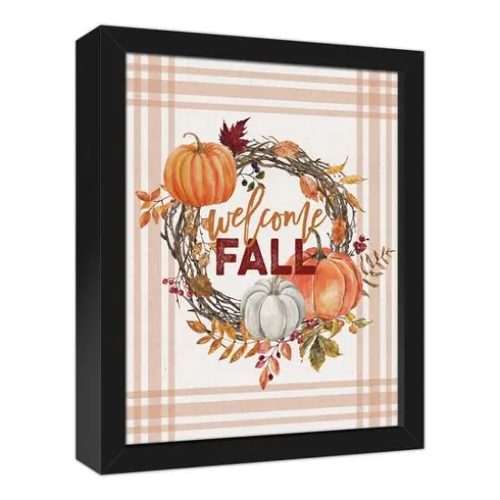 Welcome Fall Pumpkin Canvas Wall Art with Black Frame {3}