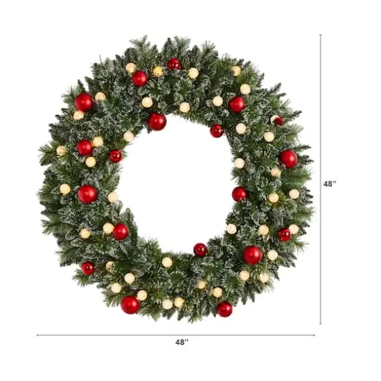 4ft. Oversized Pre-Lit Frosted Holiday Christmas Wreath with Ornaments {3}