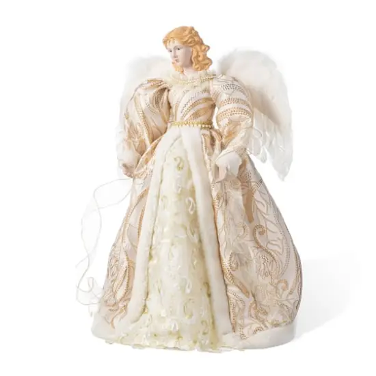 Glitzhome&reg; 24"H Faux Fur & PVC Christmas Elegant Angel Tree Topper with Porcelain Face {7}