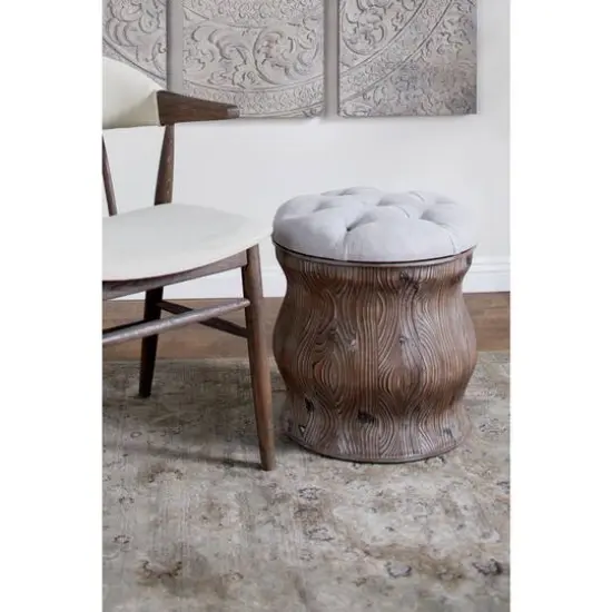 18" Chinese Fir Rustic Stool Light Gray {11}