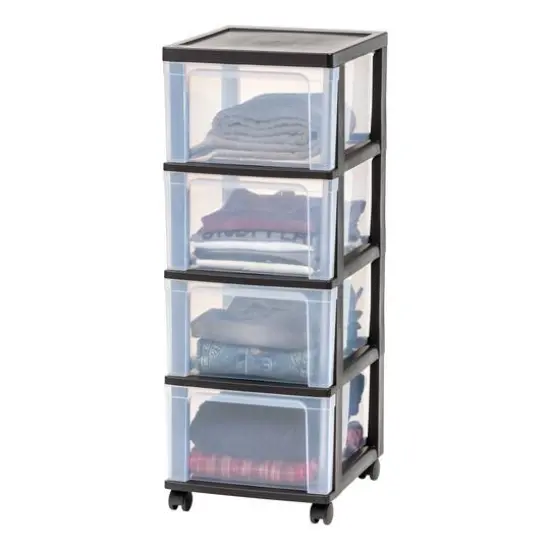 IRIS&reg; 32.5" Black & Clear 4-Drawer Narrow Plastic Storage Carts, 2ct. {9}