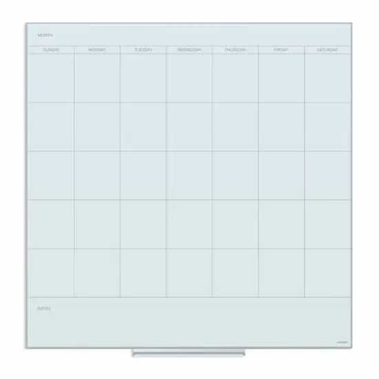 U Brands White 36" x 36" Frosted Floating Non-Magnetic Glass Dry-Erase Monthly Calendar Board {1}