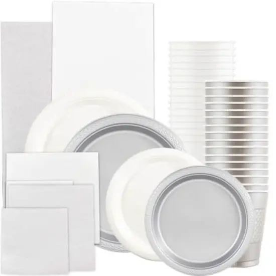 JAM Paper Party Tableware Assortment Grad Pack Silver/White {1}