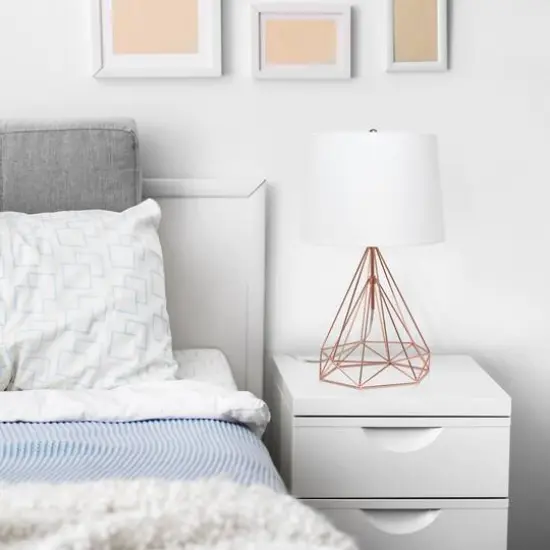 Lalia Home 23.5" Geometric Wired Table Lamp with Fabric Shade Rose Gold {6}