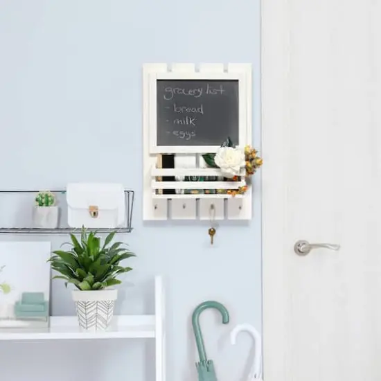 Elegant Designs Chalkboard Sign, Key Holder & Mail Storage Accent White Wash {4}