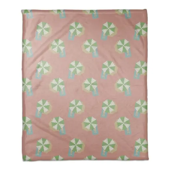 Umbrella Pattern Coral Fleece Blanket Pink/Green {1}