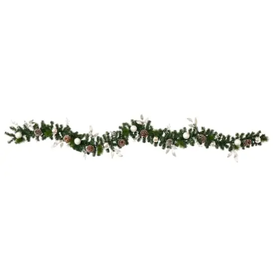 9ft. Pre-Lit Clear LED Ornament & Pinecone Artificial Christmas Garland {4}