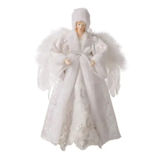 Glitzhome&reg; 16" White Faux Fur Christmas Angel Tree Topper {1}