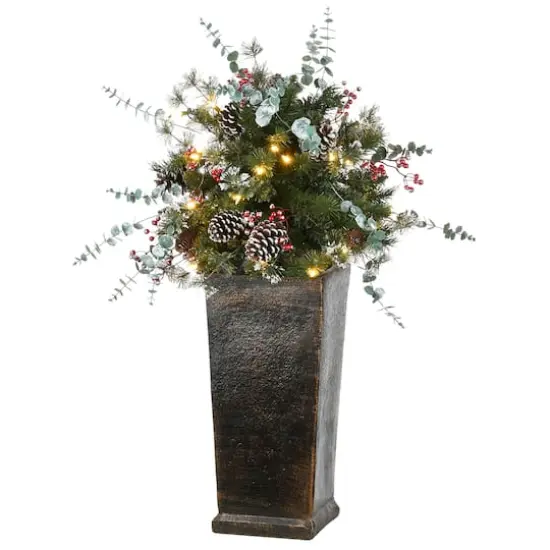 3ft. Pre-Lit Meadow Basin Artificial Christmas Tree in Tall Planter, Warm White LED Lights {1}