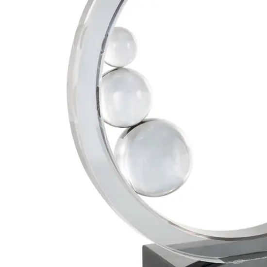 10.25" Clear Glass Ring Decorative Sculpture with Clear Orbs & Black Square Base {6}